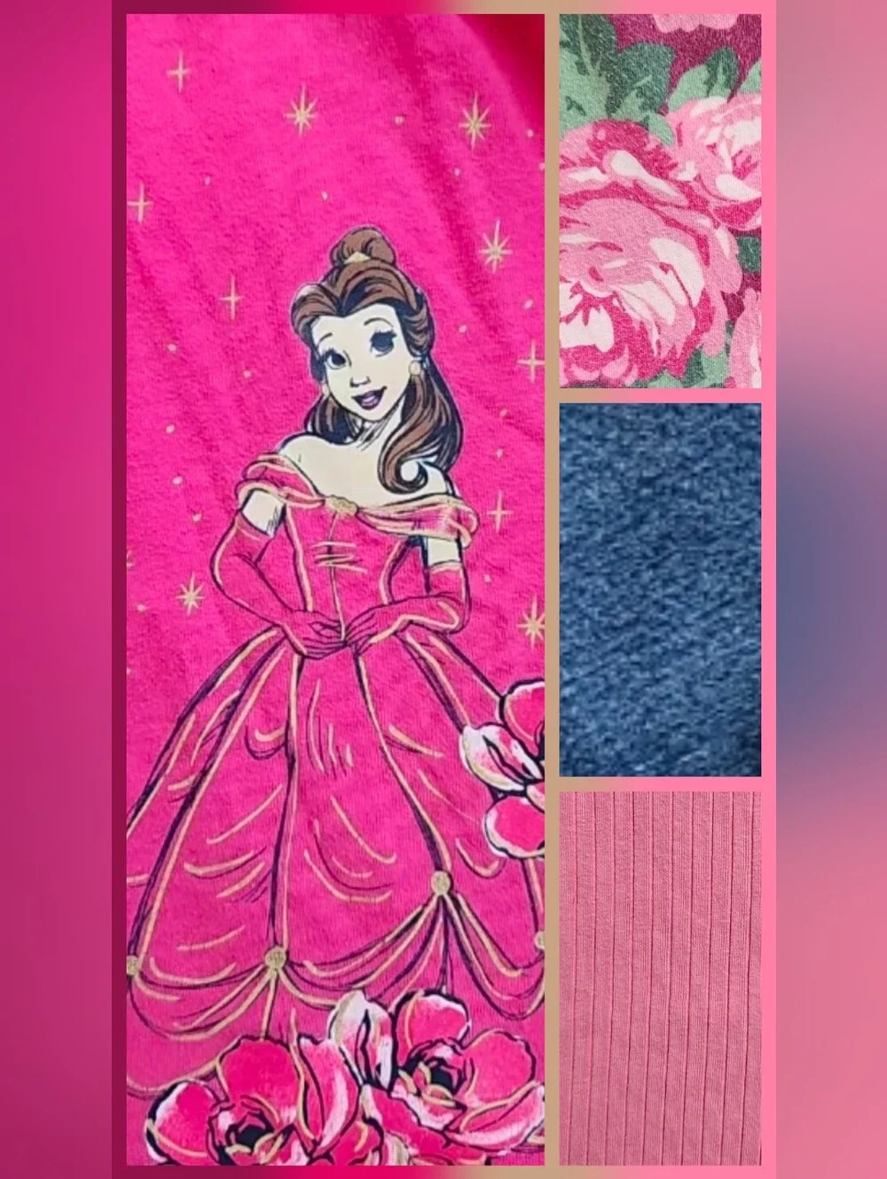 Girls 4/5T Pink Belle Mix & Match Bundle | Disney, Roses, Denim | 4 Pieces